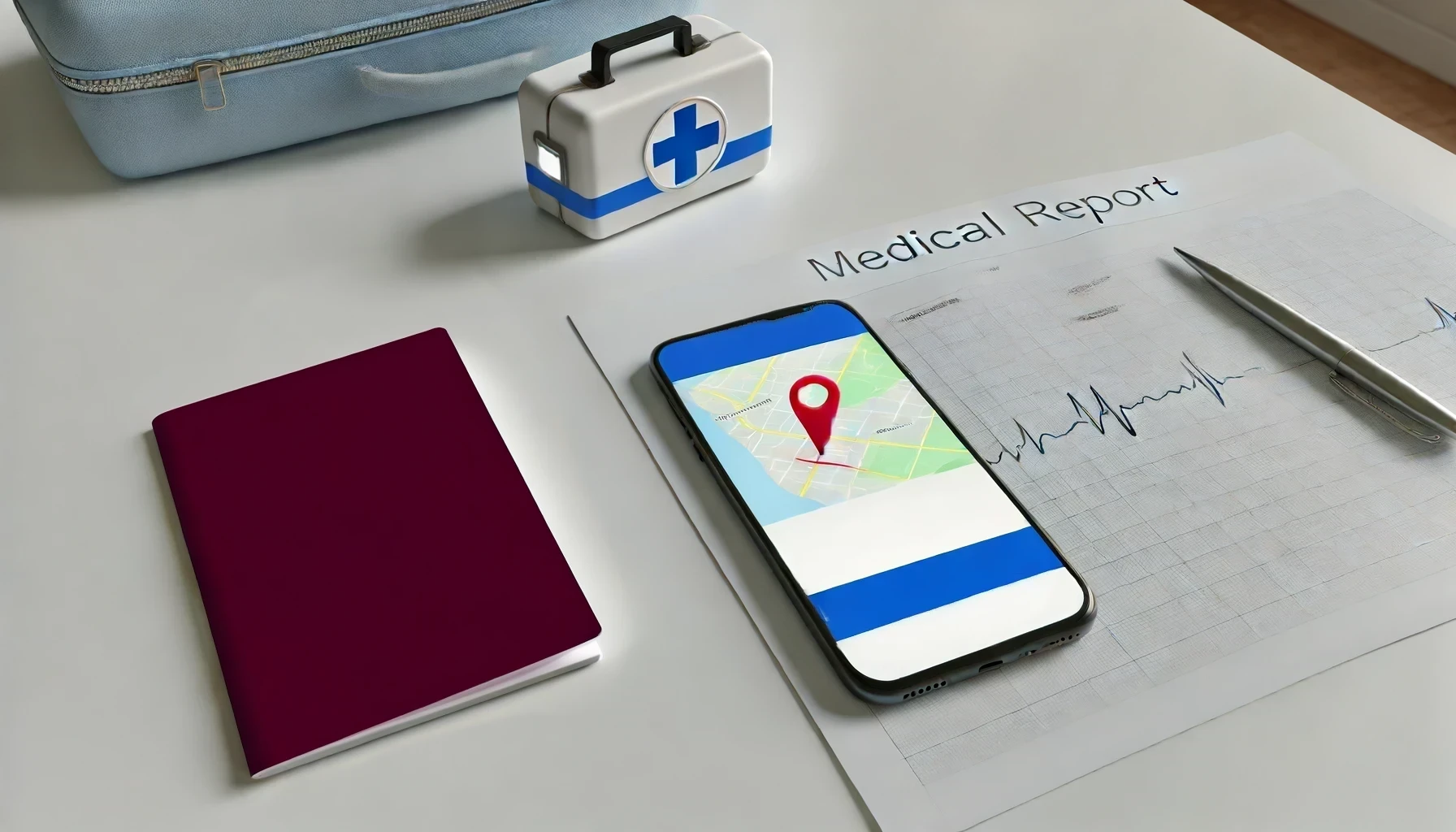 a phone with location tracking app prepared for travel related to surgery.