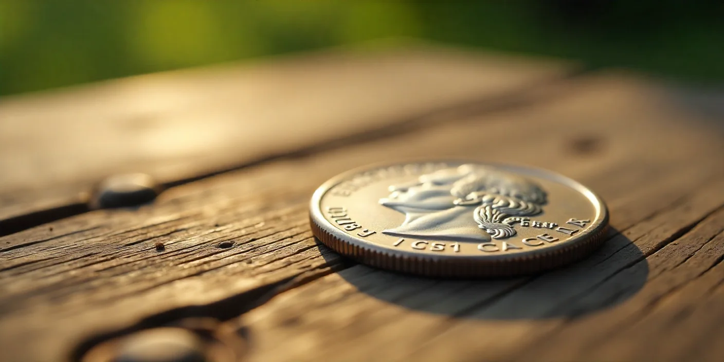 close-up of a fantasy Bicentennial quarter on a wooden surface