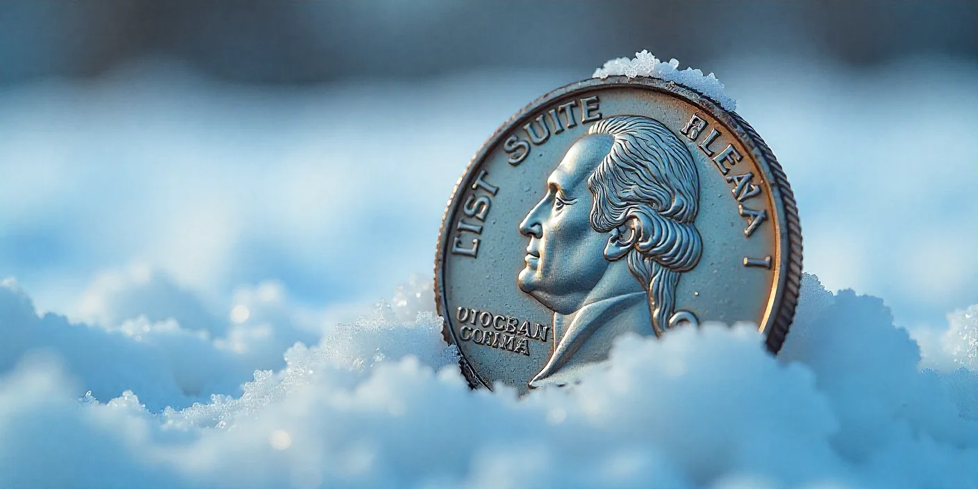 a copy of a Bicentennial quarter in a snow